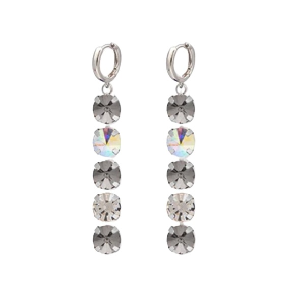 Silver Drop Earrings with Smoky & Aurora Crystals – Lightweight Sparkling - Picture 1 of 1